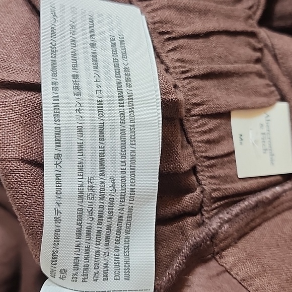 NWT Abercrombie&Fitch 53% Linen Pleated Wide Leg Pants Chocolote Brown Sz M - Picture 15 of 16